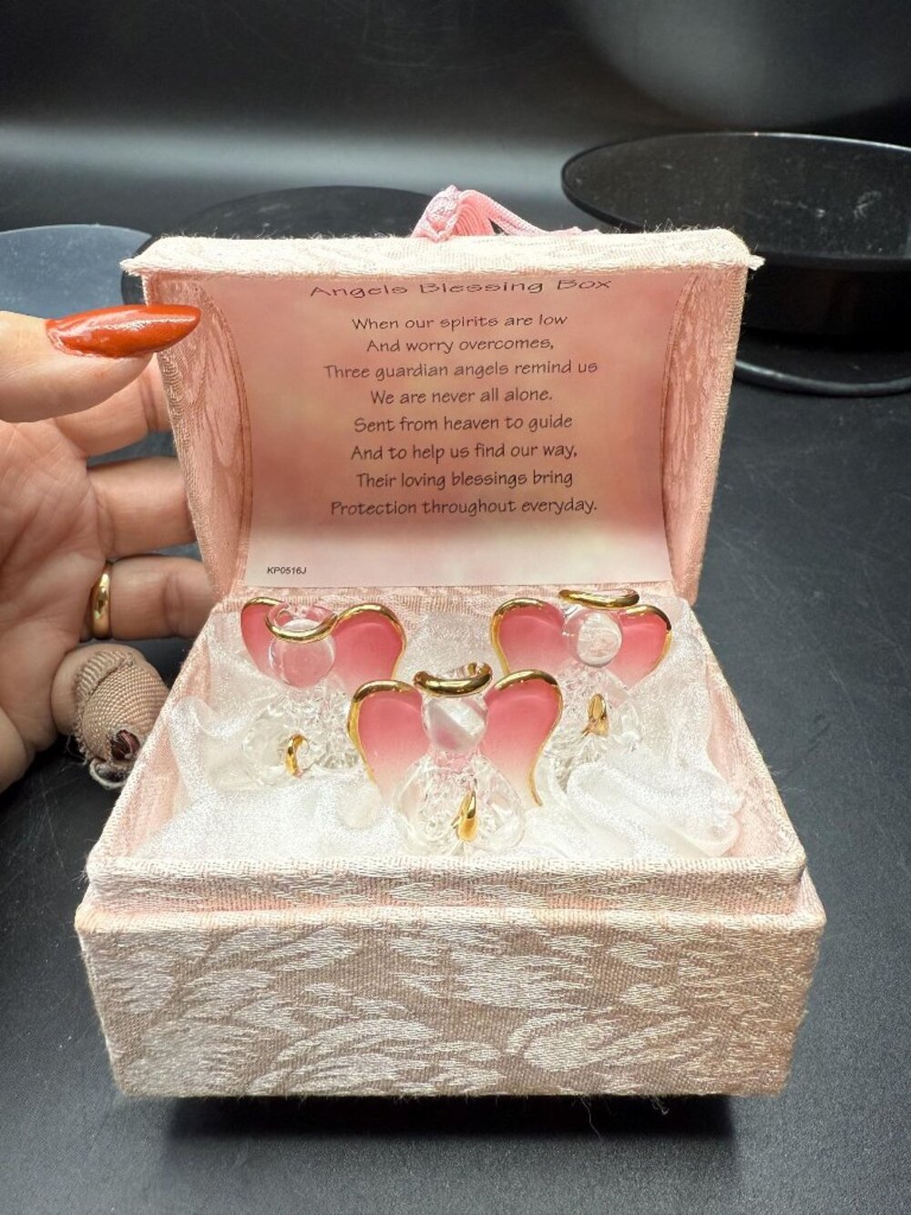 Glass Guardian Angels in Fabric Box Pink